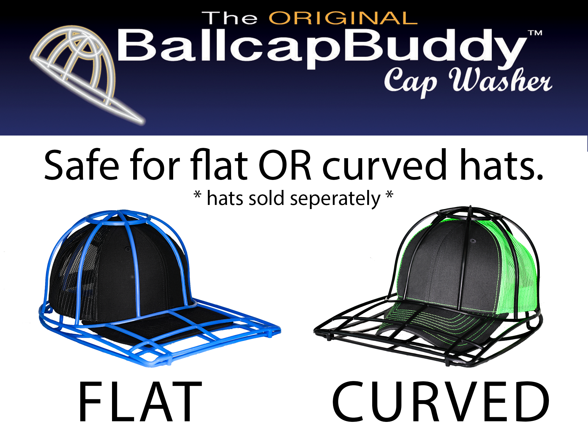BallCap Buddy Flat Curved Bill Fitted Hat Ball Cap Cleaner Washer Keeps  Shape 851414000038